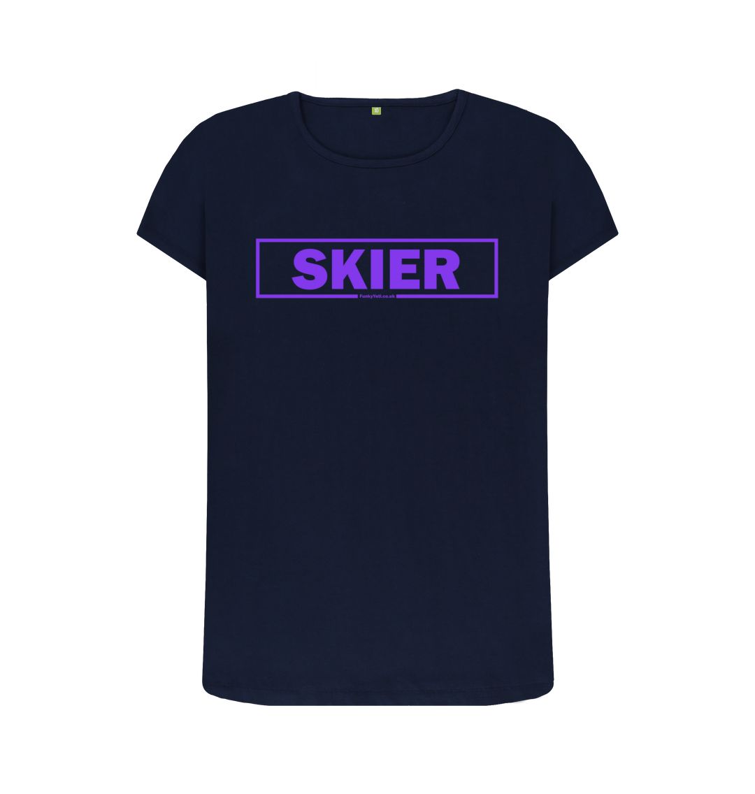 Navy Blue Women's Skier Censor Bar Organic Tee - Purple Outline