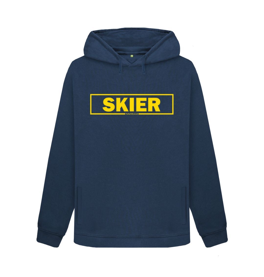 Navy Blue Women's Skier Censor Bar Organic Pullover Hoodie - yellow outline