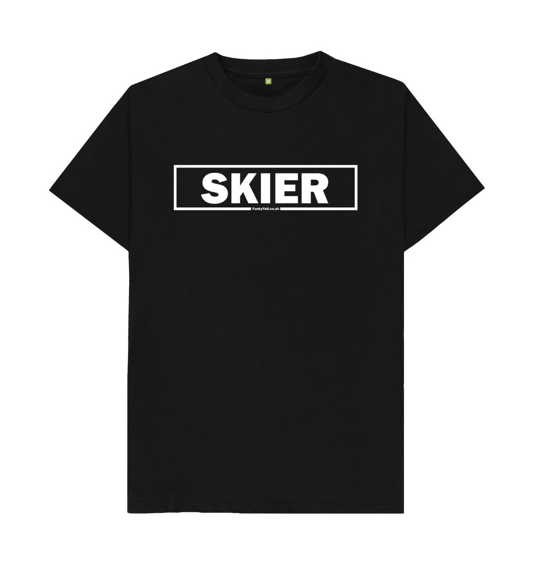 Black Men's Skier Censor Bar Organic Tee - White Outline