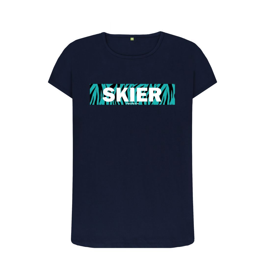 Navy Blue Women's Skier Censor Bar Organic Tee - Tiger Tealicious