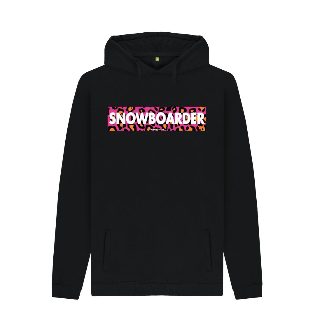 Black Men's Snowboarder Censor Bar Organic Pullover Hoodie - Pink Leopard