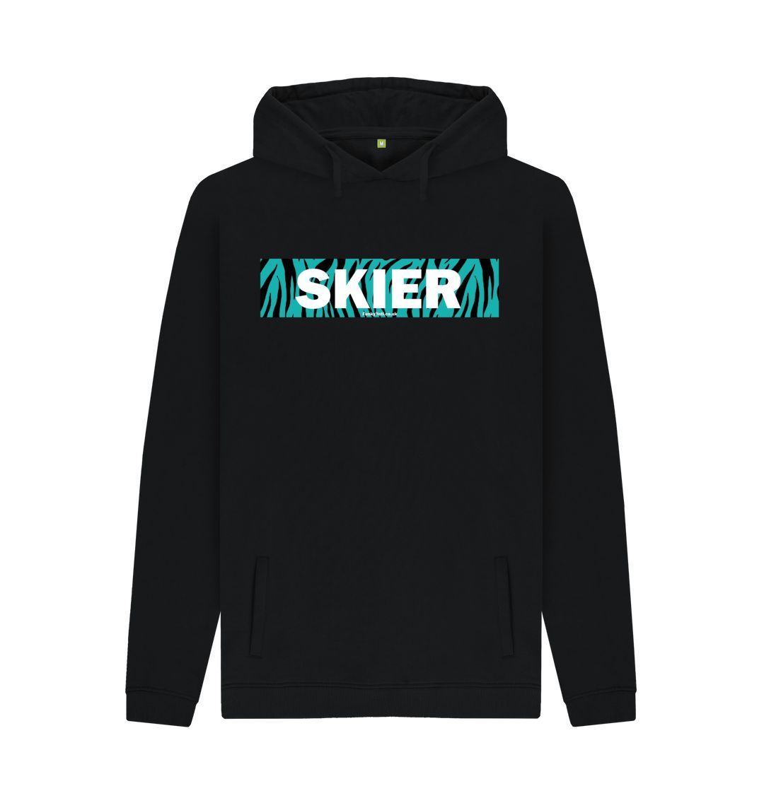 Black Men's Skier Censor Bar Organic Pullover Hoodie - Tiger Tealicious