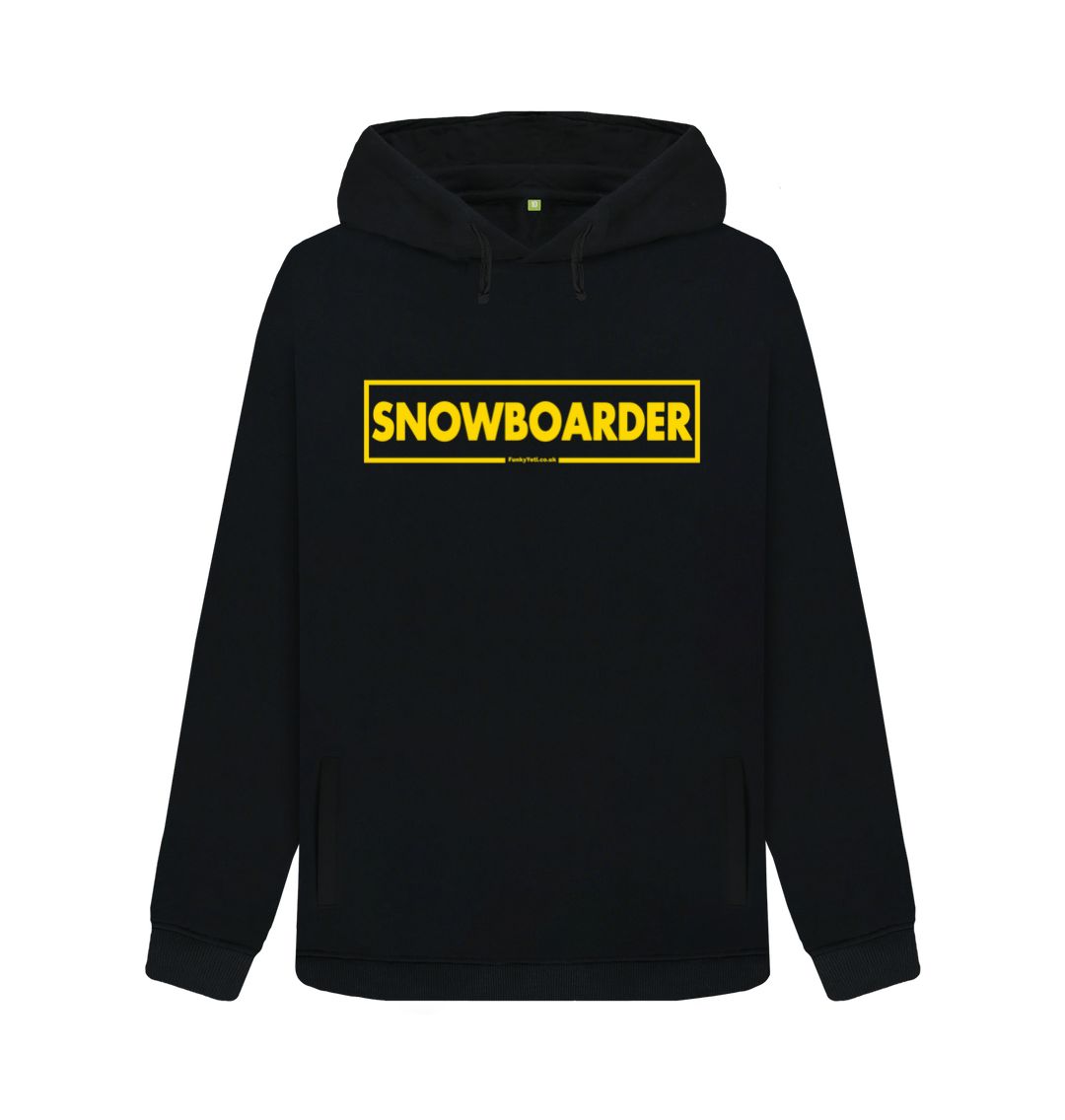 Black Women's Snowboarder Censor Bar Organic Pullover Hoodie - Yellow Outline