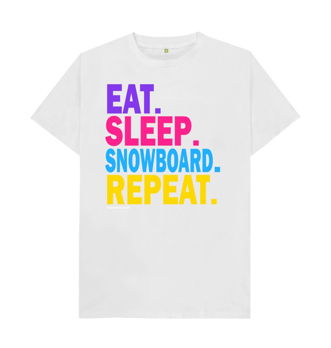 White Men's Eat Sleep Snowboard Repeat Organic Tee - 2024
