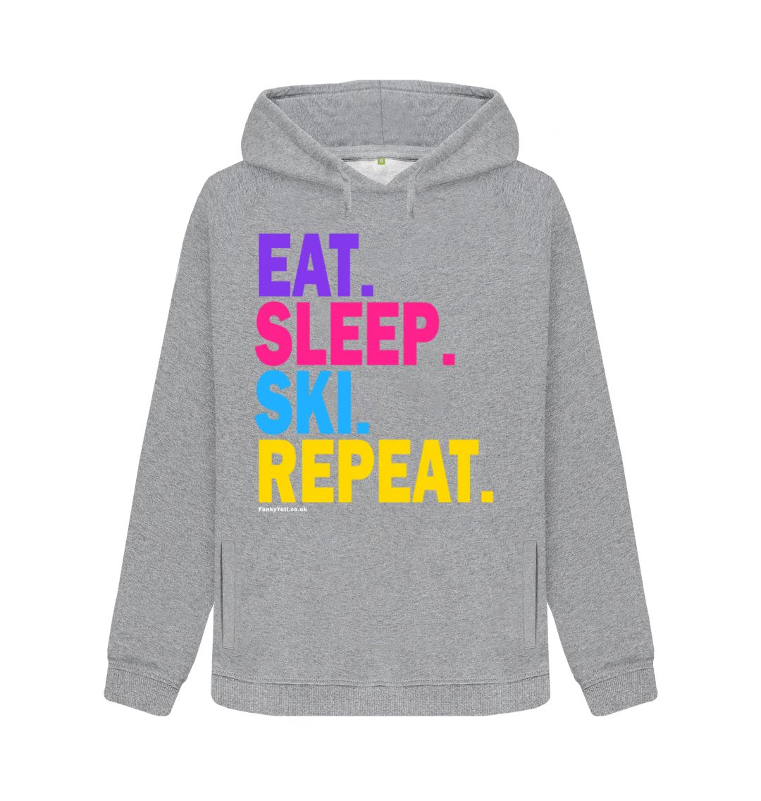 Light Heather Women's Eat Sleep Ski Repeat Organic Pullover Hoodie - 2024