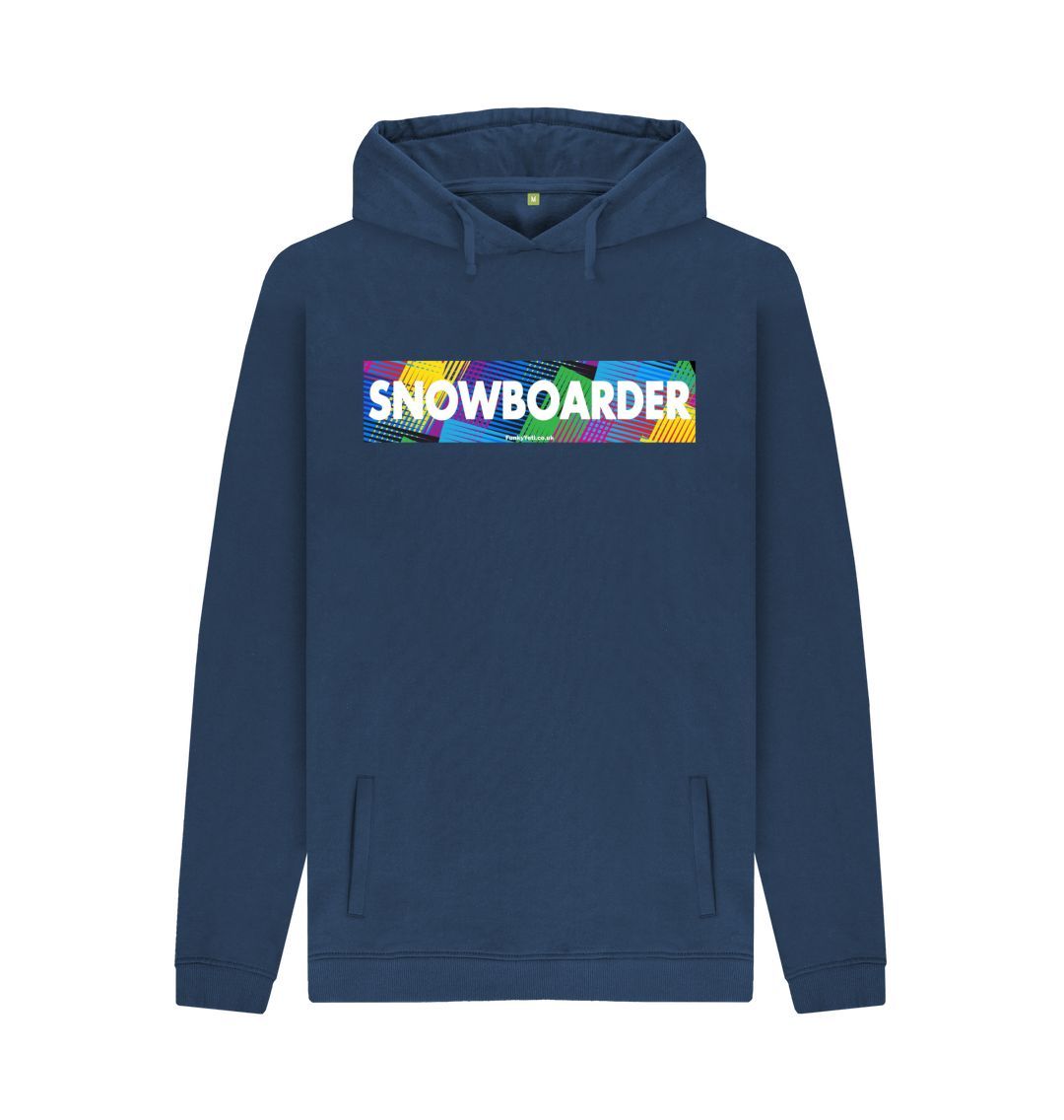 Navy Men's Snowboarder Censor Bar Organic Pullover Hoodie - Retro Geo