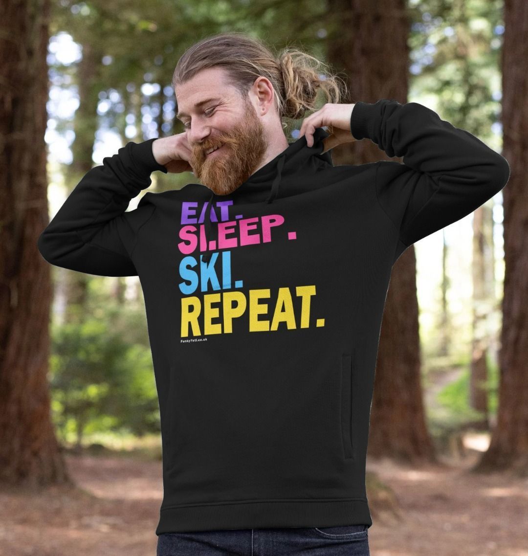 Men's Eat Sleep Ski Repeat Organic Pullover Hoodie