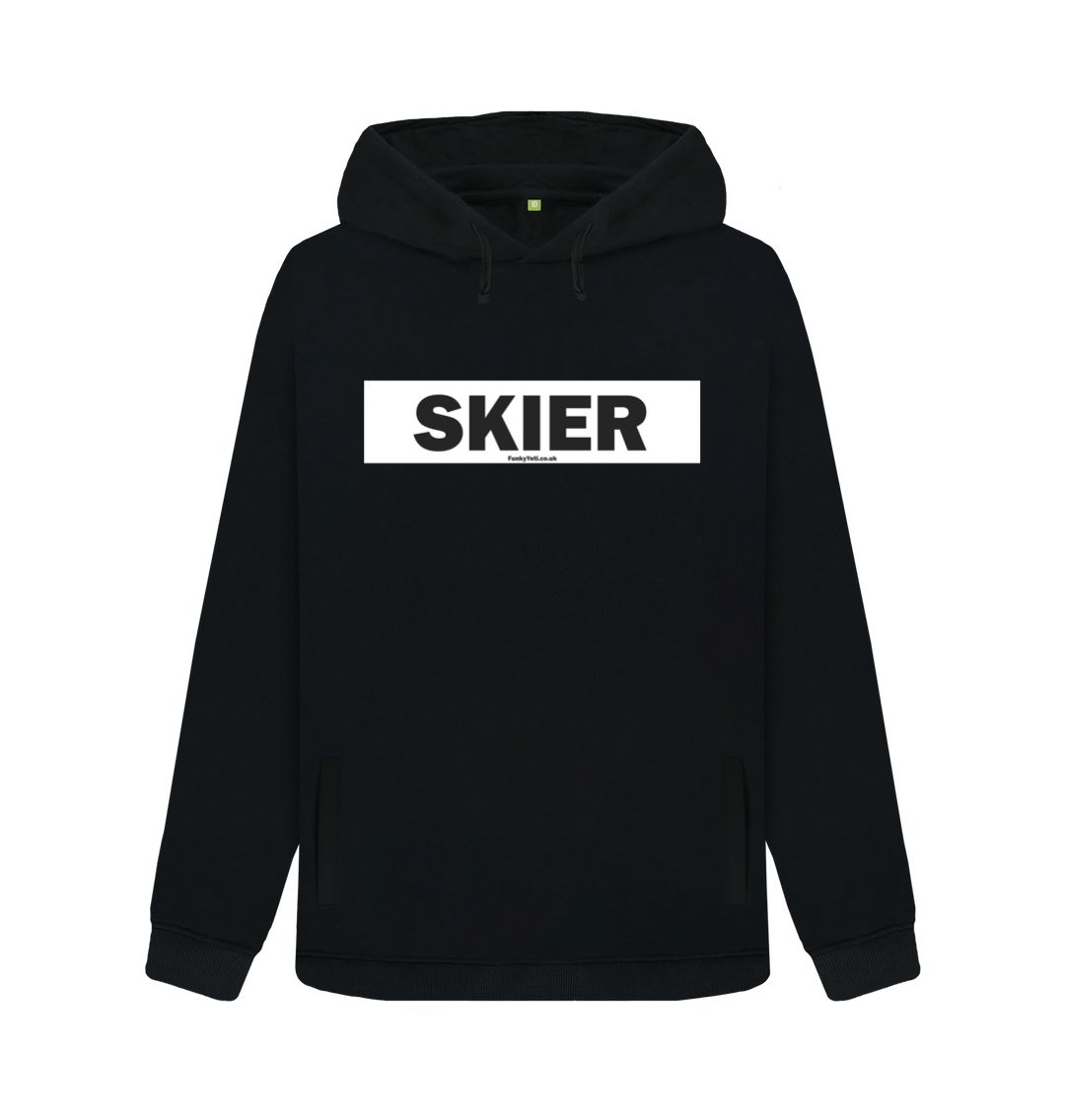 Black Women's Skier Censor Bar Organic Pullover Hoodie - Black
