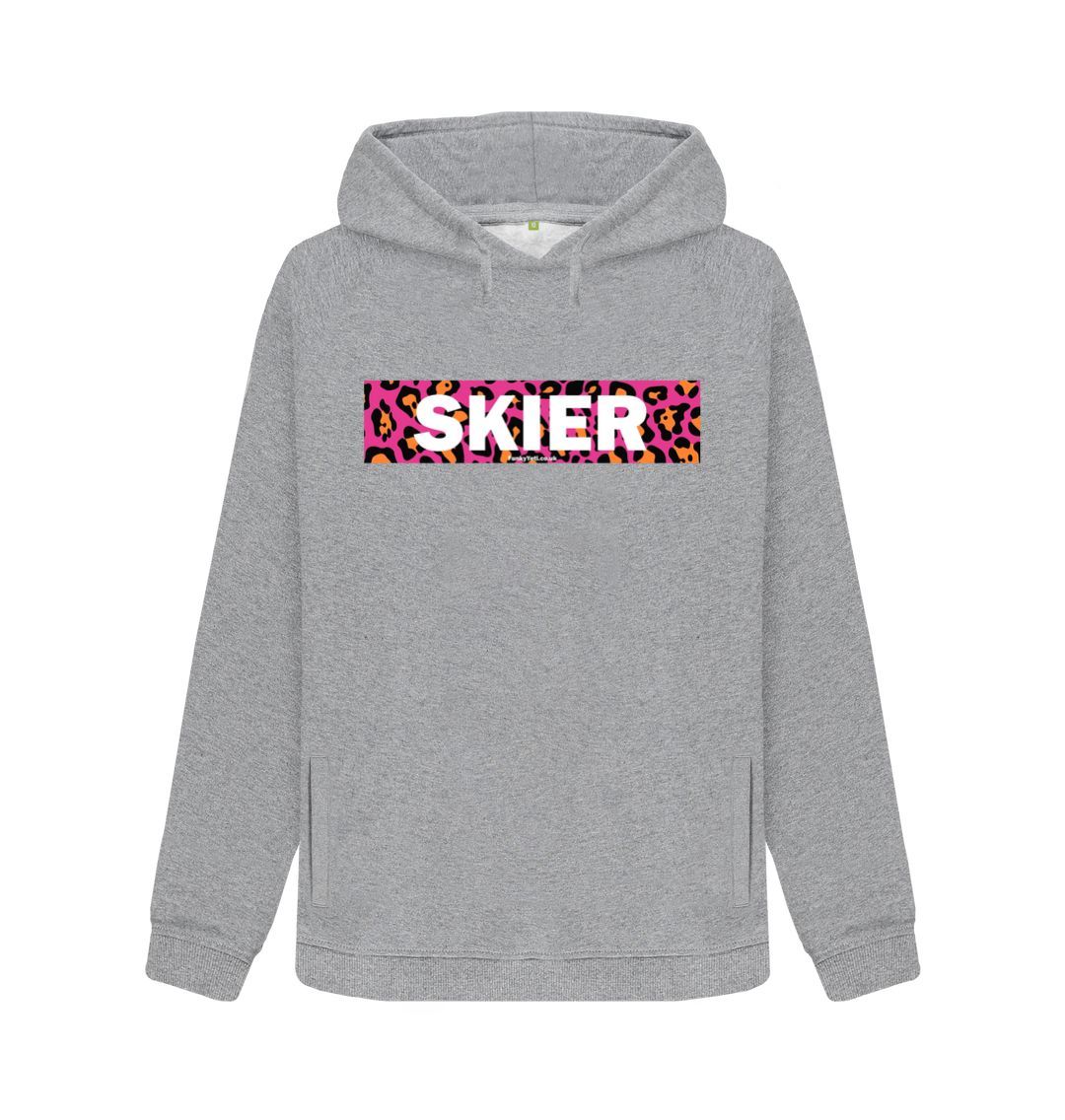 Light Heather Women's Skier Censor Bar Organic Pullover Hoodie - pink leopard