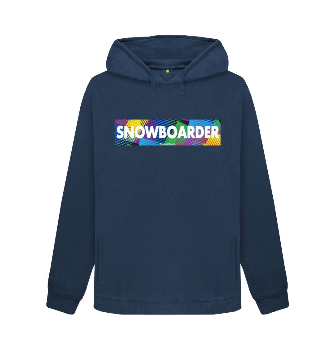 Navy Blue Women's Snowboarder Censor Bar Organic Pullover Hoodie - Retro Geo