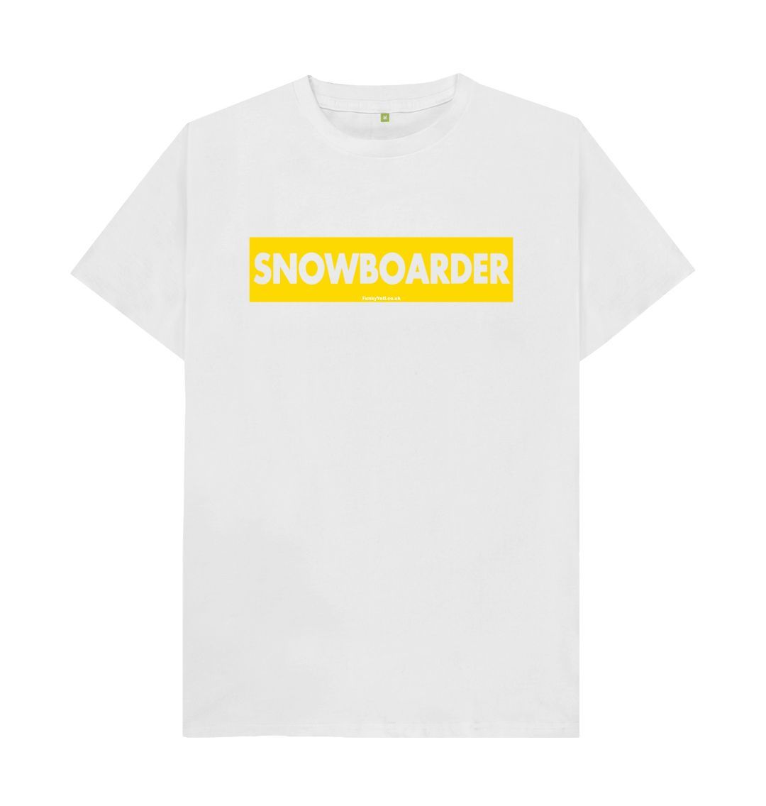 White Men's Snowboarder Censor Bar Organic Tee - Yellow