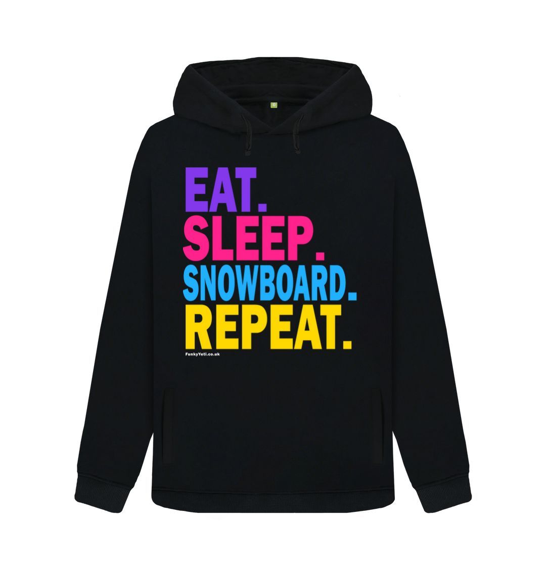 Black Women's Eat Sleep Snowboard Repeat Organic Pullover Hoodie - 2024