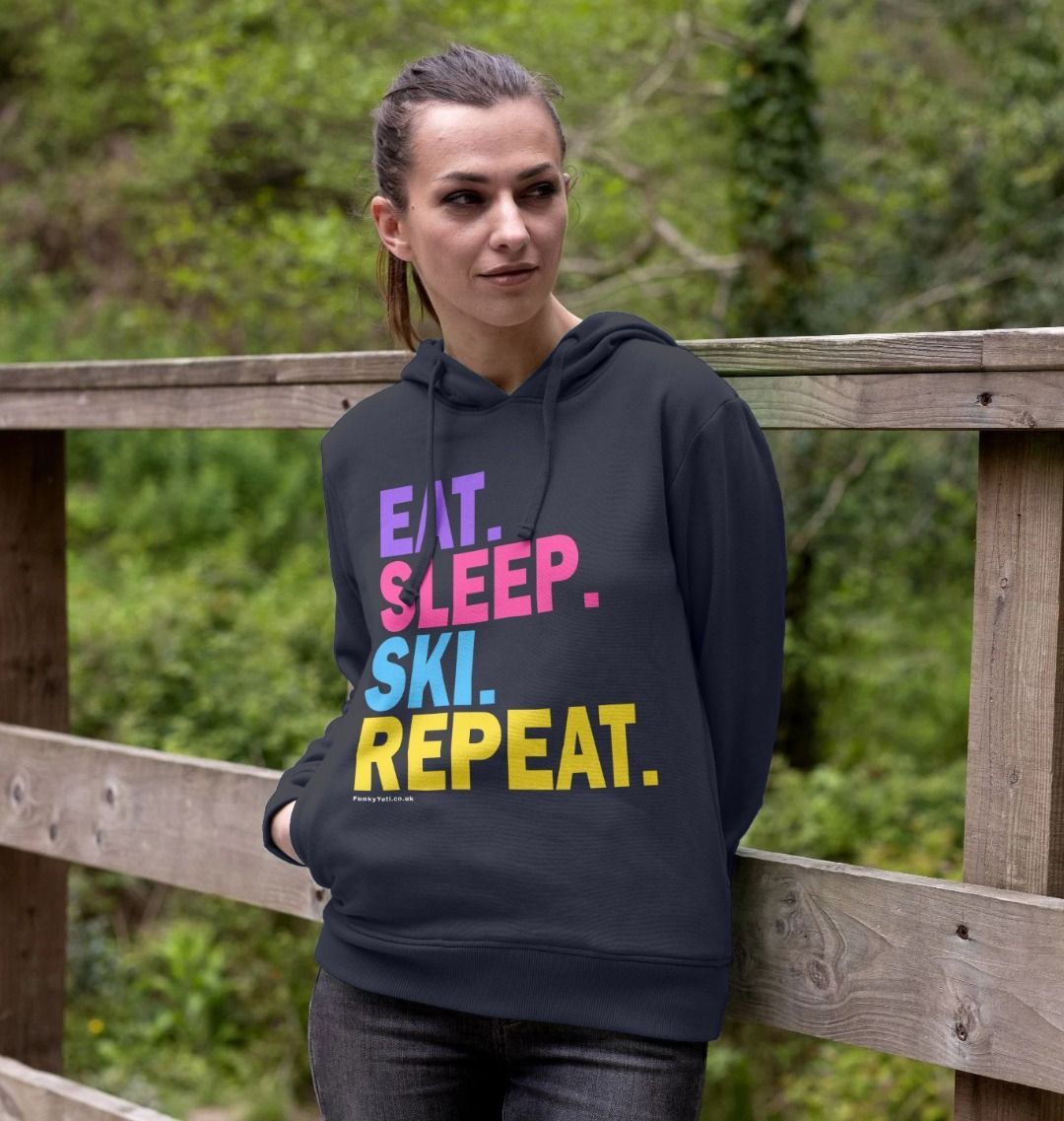 Women's Eat Sleep Ski Repeat Organic Pullover Hoodie