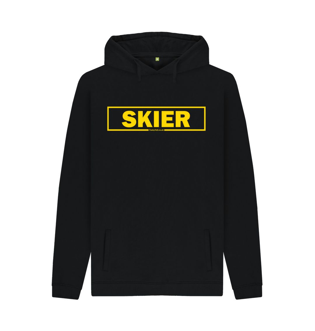 Black Men's Skier Censor Bar Organic Pullover Hoodie - yellow outline
