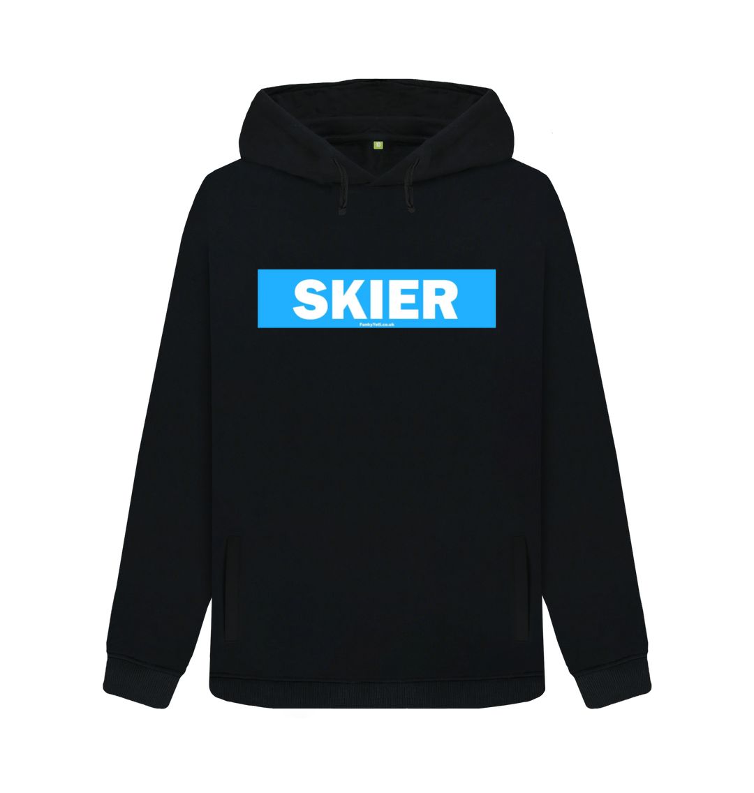 Black Women's Skier Censor Bar Organic Pullover Hoodie - blue