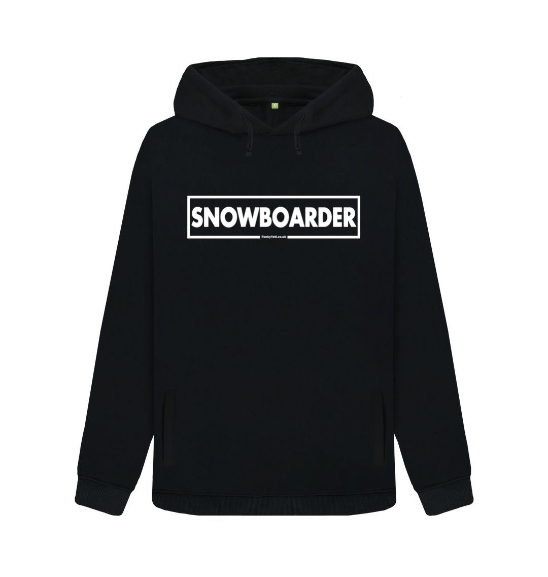 Black Women's Snowboarder Censor Bar Organic Pullover Hoodie - White Outline
