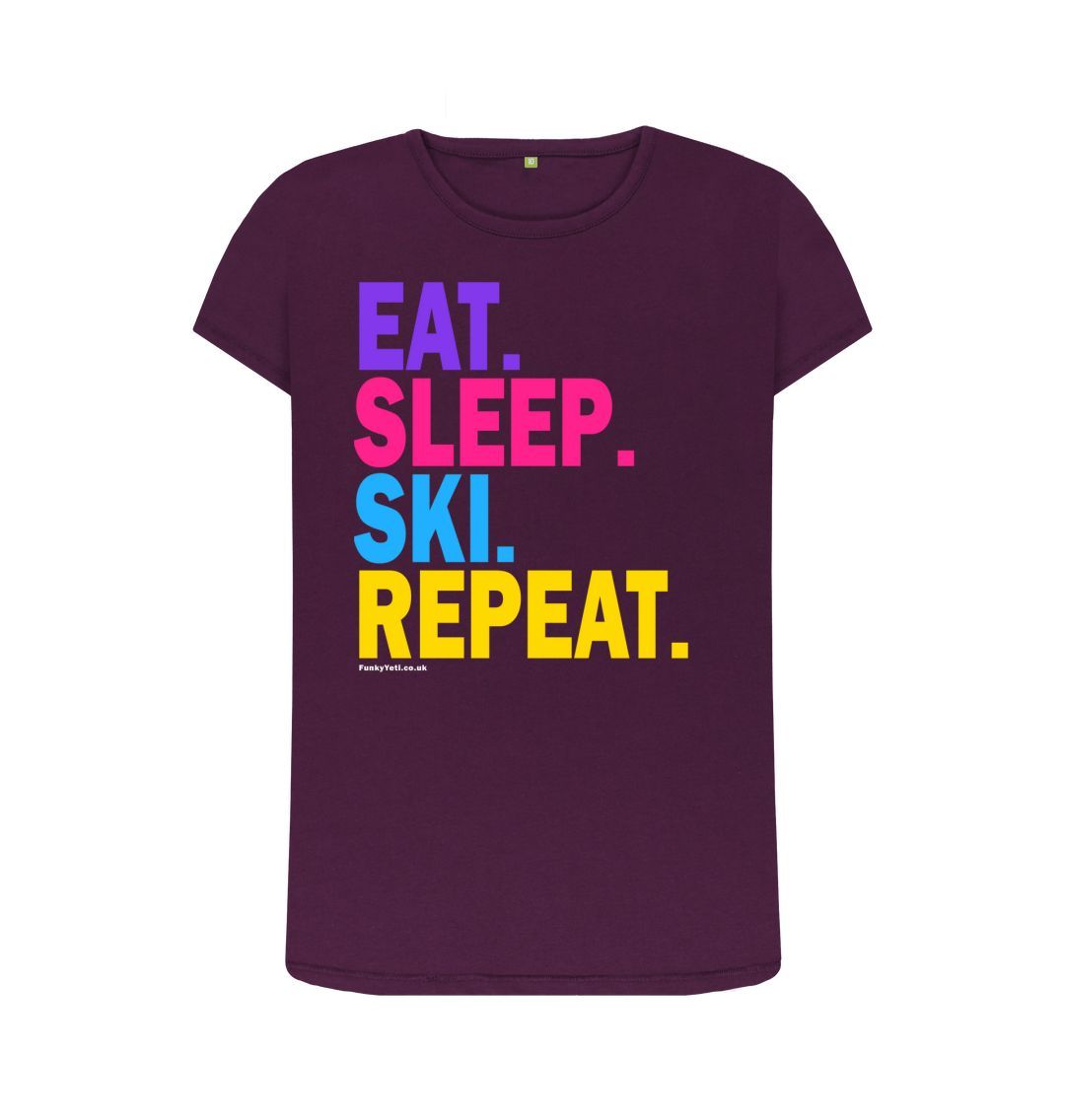 Purple Women's Eat Sleep Ski Repeat Organic Tee - 2024