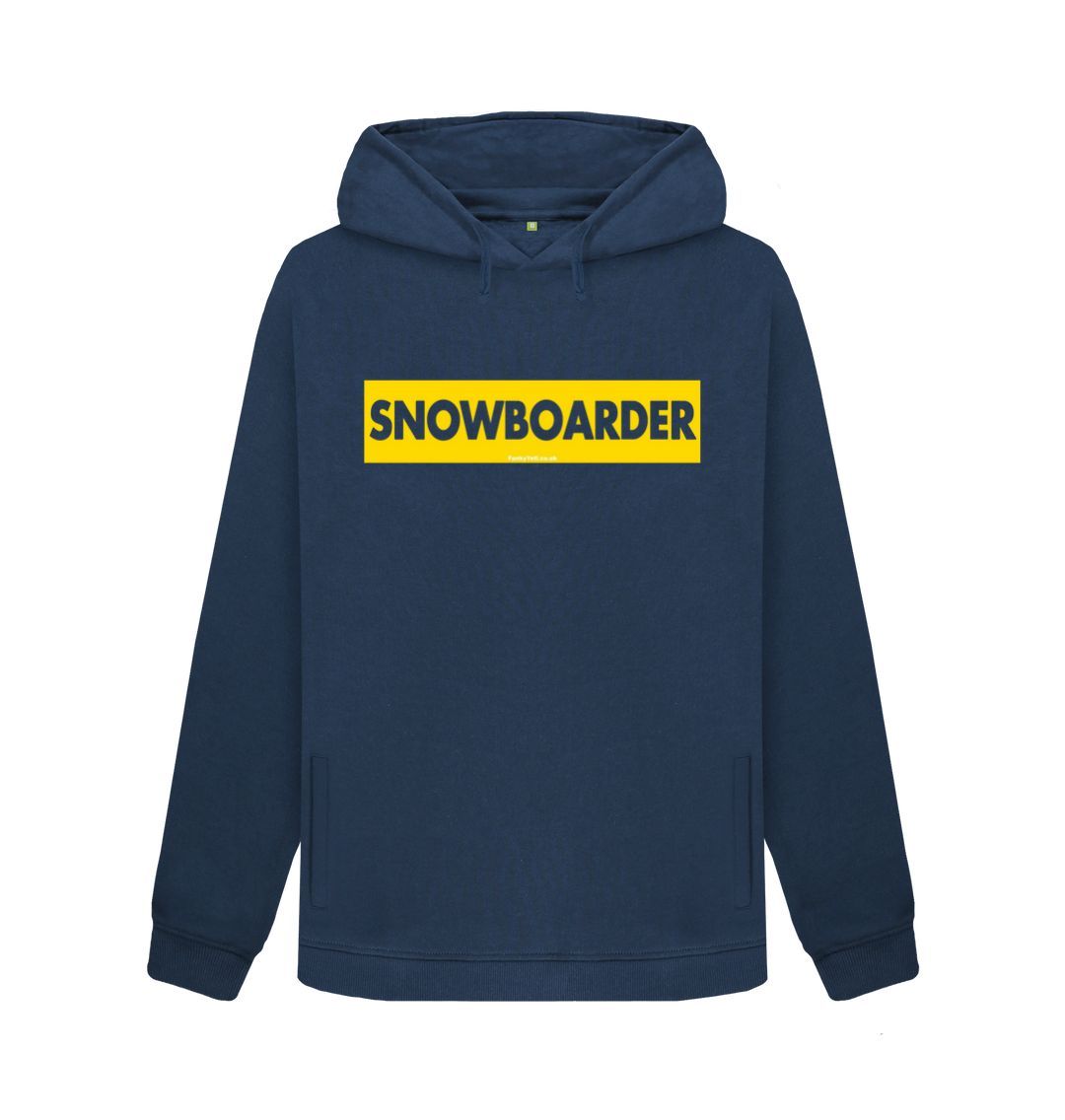 Navy Blue Women's Snowboarder Censor Bar Organic Pullover Hoodie - Yellow