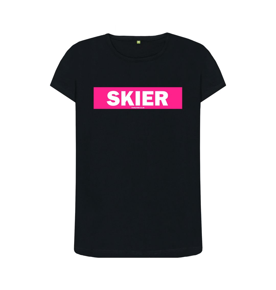 Black Women's Skier Censor Bar Organic Tee - Pink
