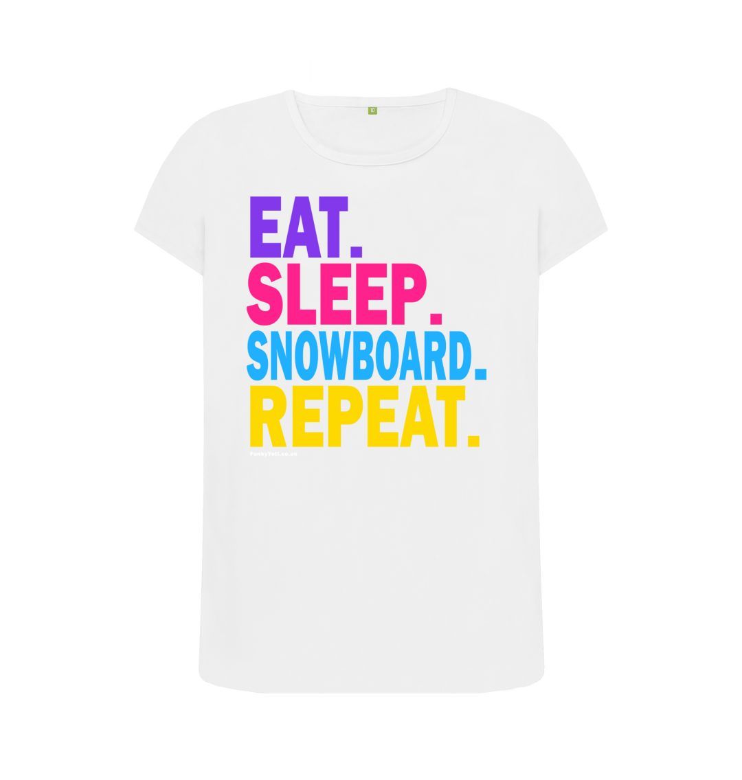 White Women's Eat Sleep Snowboard Repeat Organic Tee - 2024