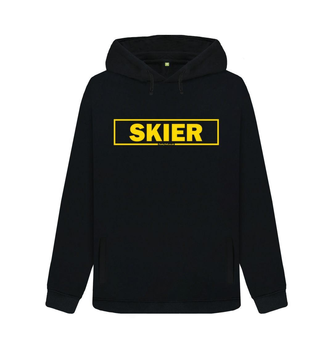 Black Women's Skier Censor Bar Organic Pullover Hoodie - yellow outline