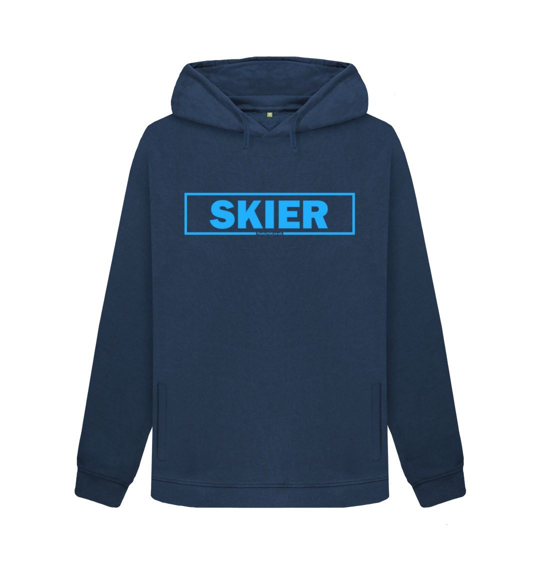 Navy Blue Women's Skier Censor Bar Organic Pullover Hoodie - blue outline