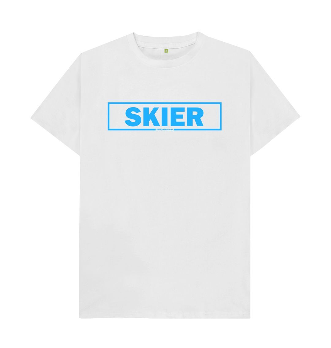 White Men's Skier Censor Bar Organic Tee - Blue Outline