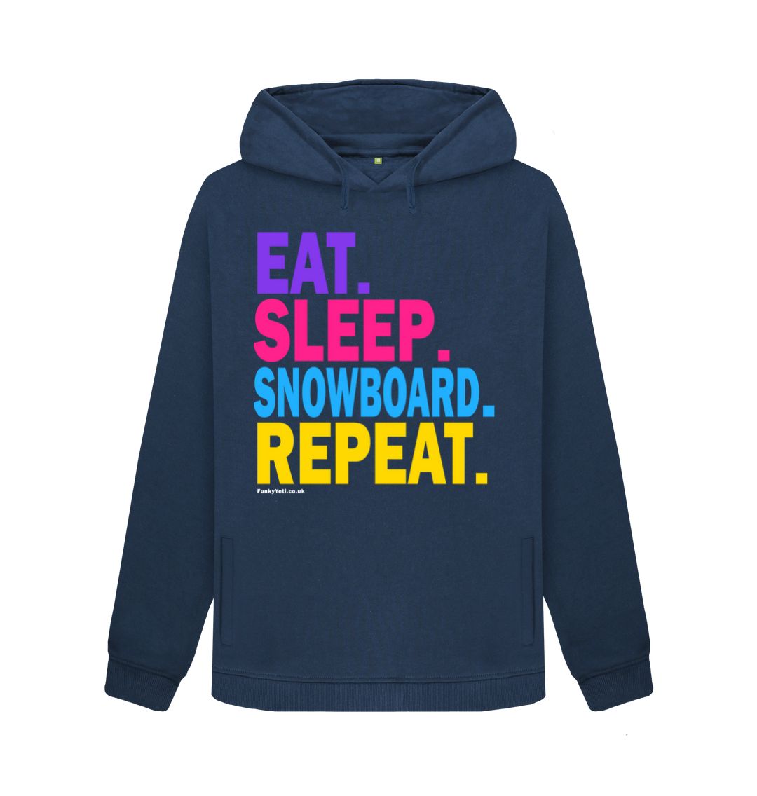 Navy Blue Women's Eat Sleep Snowboard Repeat Organic Pullover Hoodie - 2024