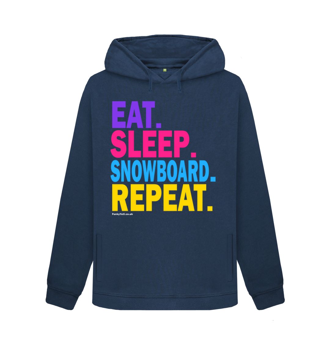 Navy Blue Women's Eat Sleep Snowboard Repeat Organic Pullover Hoodie - 2024