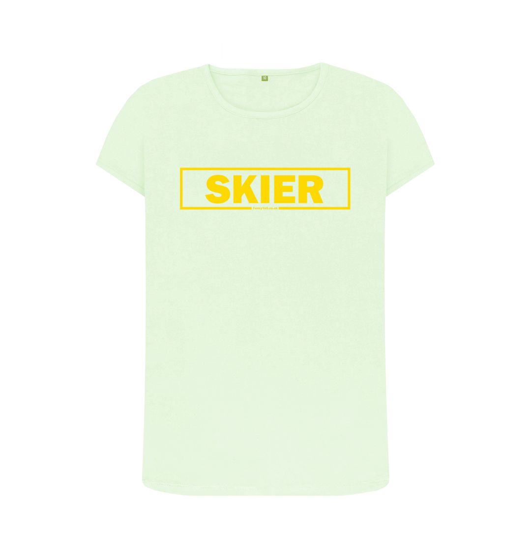 Pastel Green Women's Skier Censor Bar Organic Tee - Yellow Outline