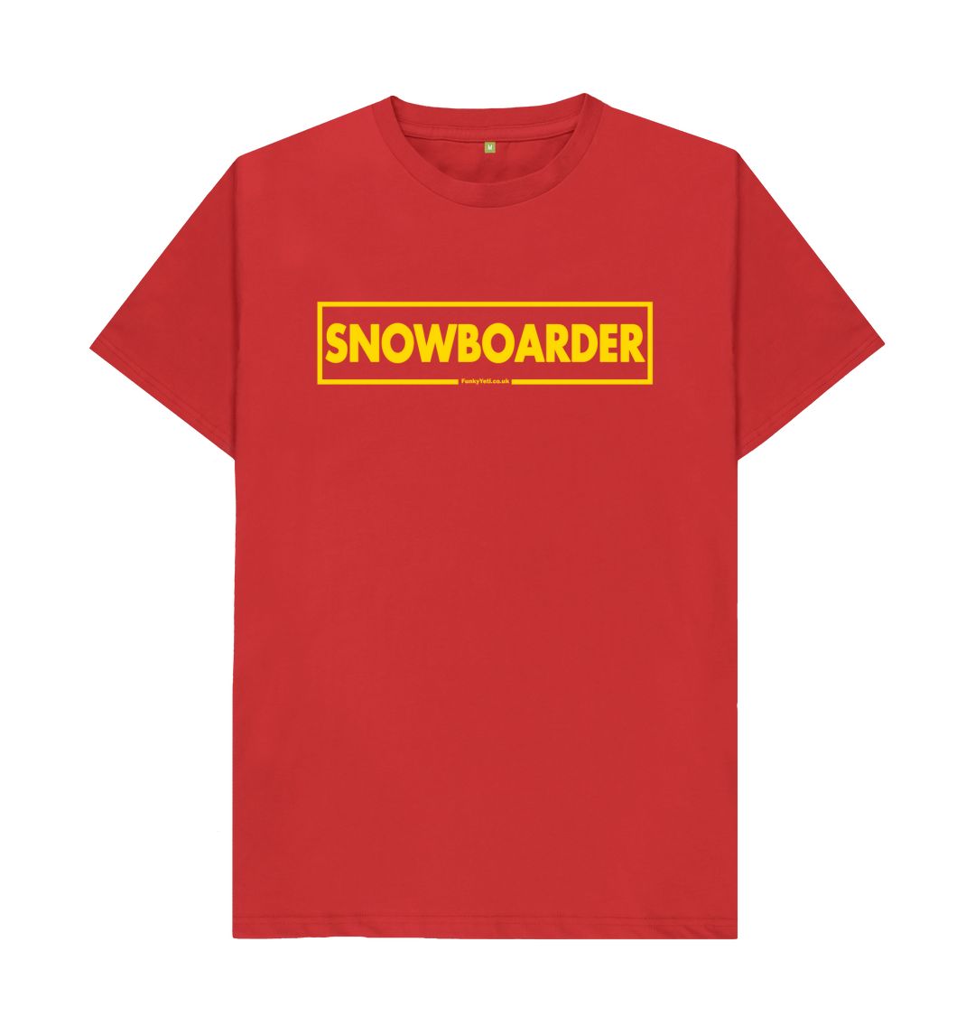 Red Men's Snowboarder Censor Bar Organic Tee - Yellow Outline
