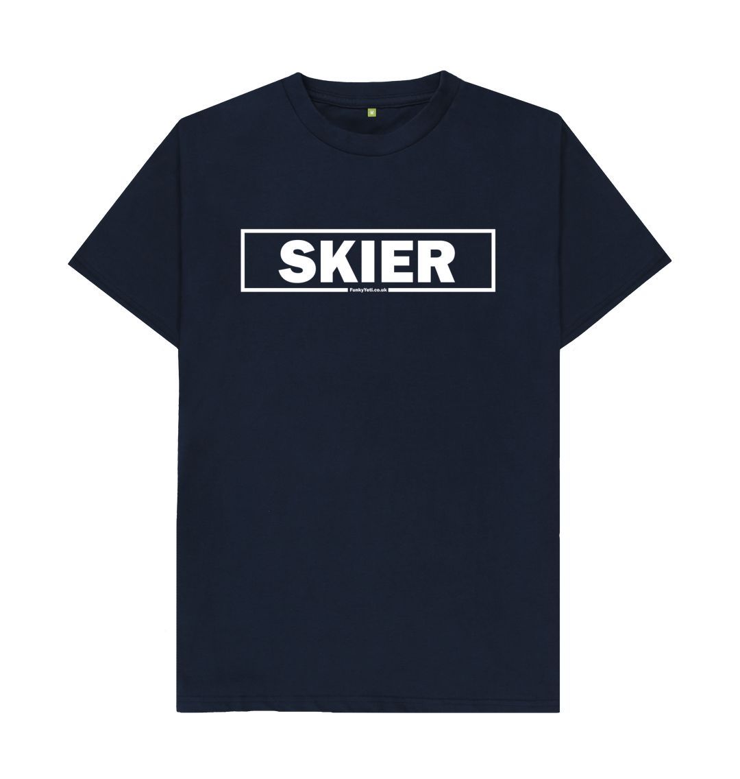 Navy Blue Men's Skier Censor Bar Organic Tee - White Outline