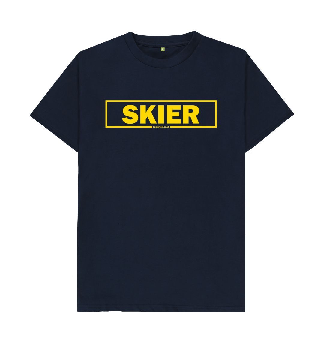 Navy Blue Men's Skier Censor Bar Organic Tee - Yellow Outline