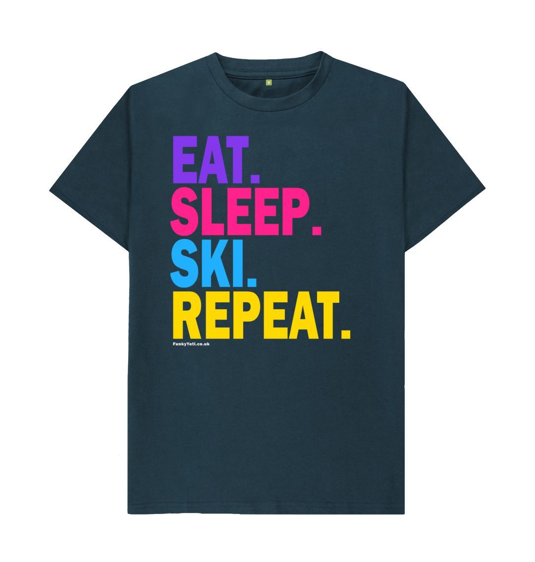 Denim Blue Men's Eat Sleep Ski Repeat Organic Tee - 2024