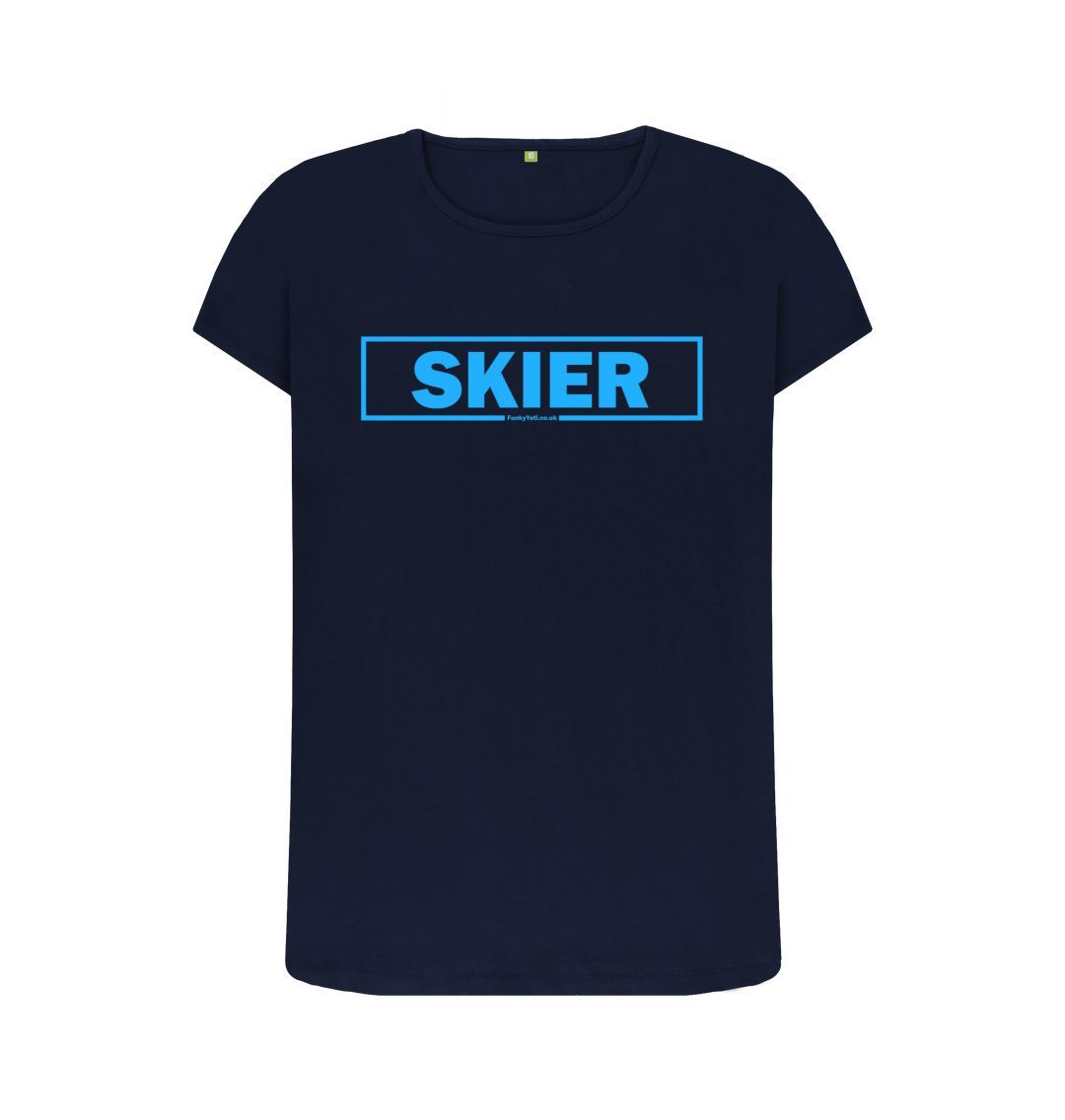 Navy Blue Women's Skier Censor Bar Organic Tee - blue outline