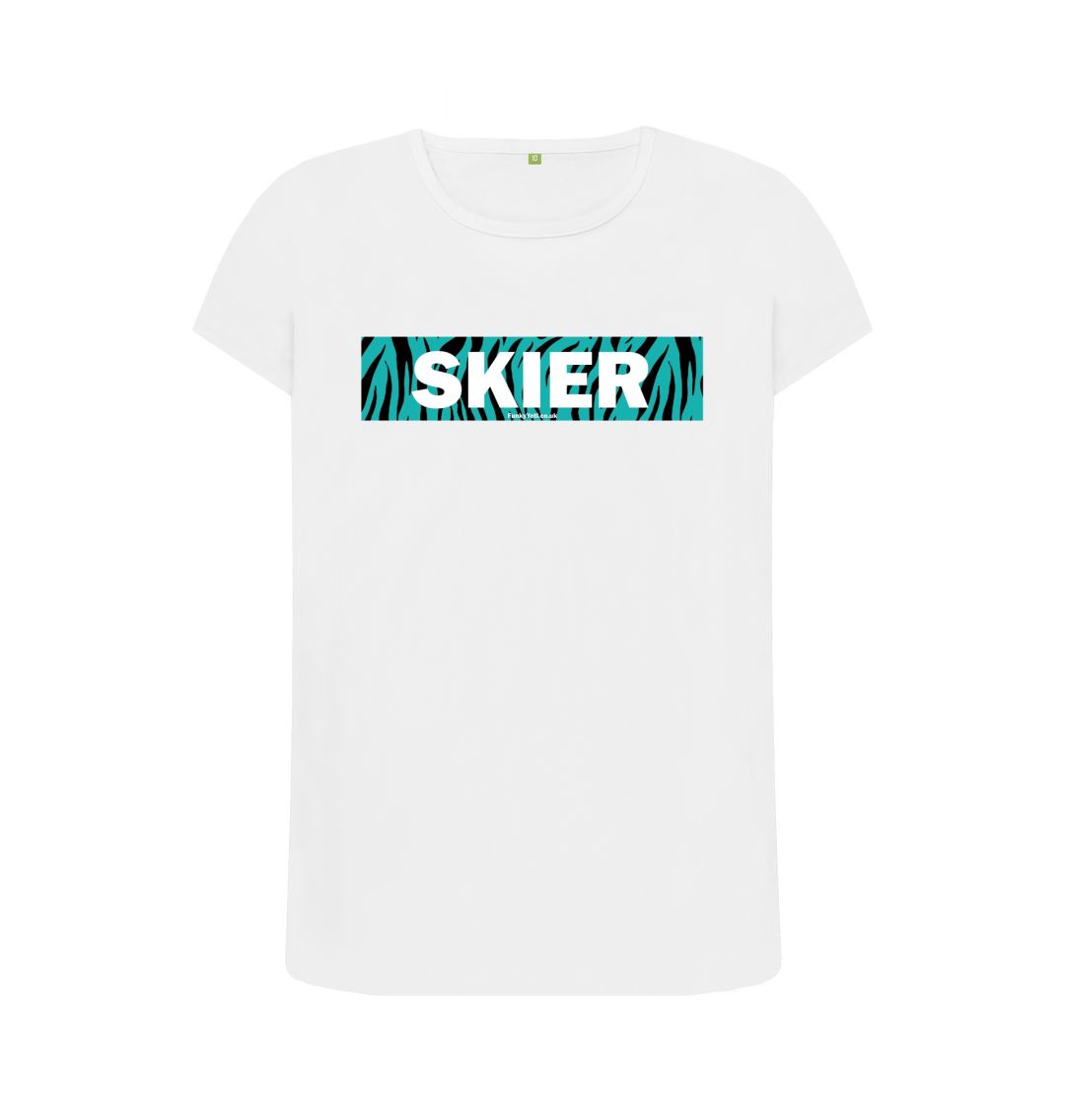 White Women's Skier Censor Bar Organic Tee - Tiger Tealicious