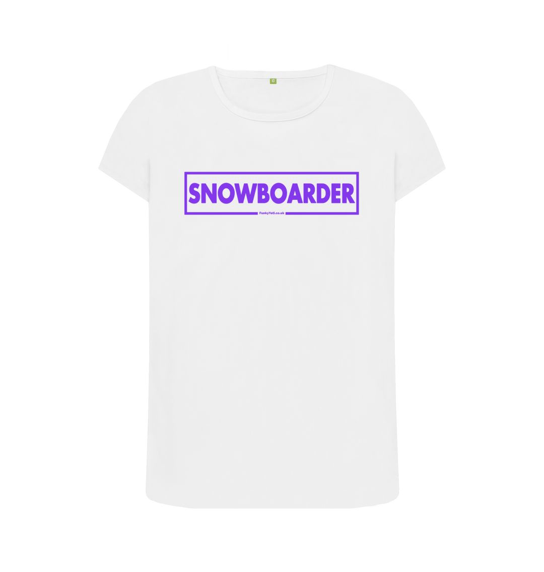 White Women's Snowboarder Censor Bar Organic Tee - Purple Outline