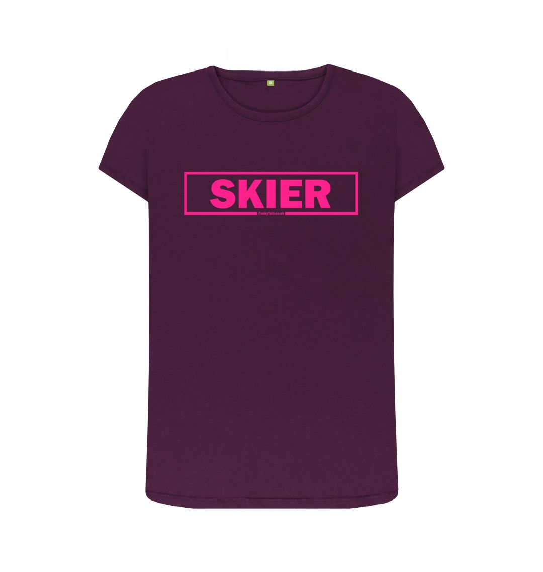 Purple Women's Skier Censor Bar Organic Tee - Pink Outline