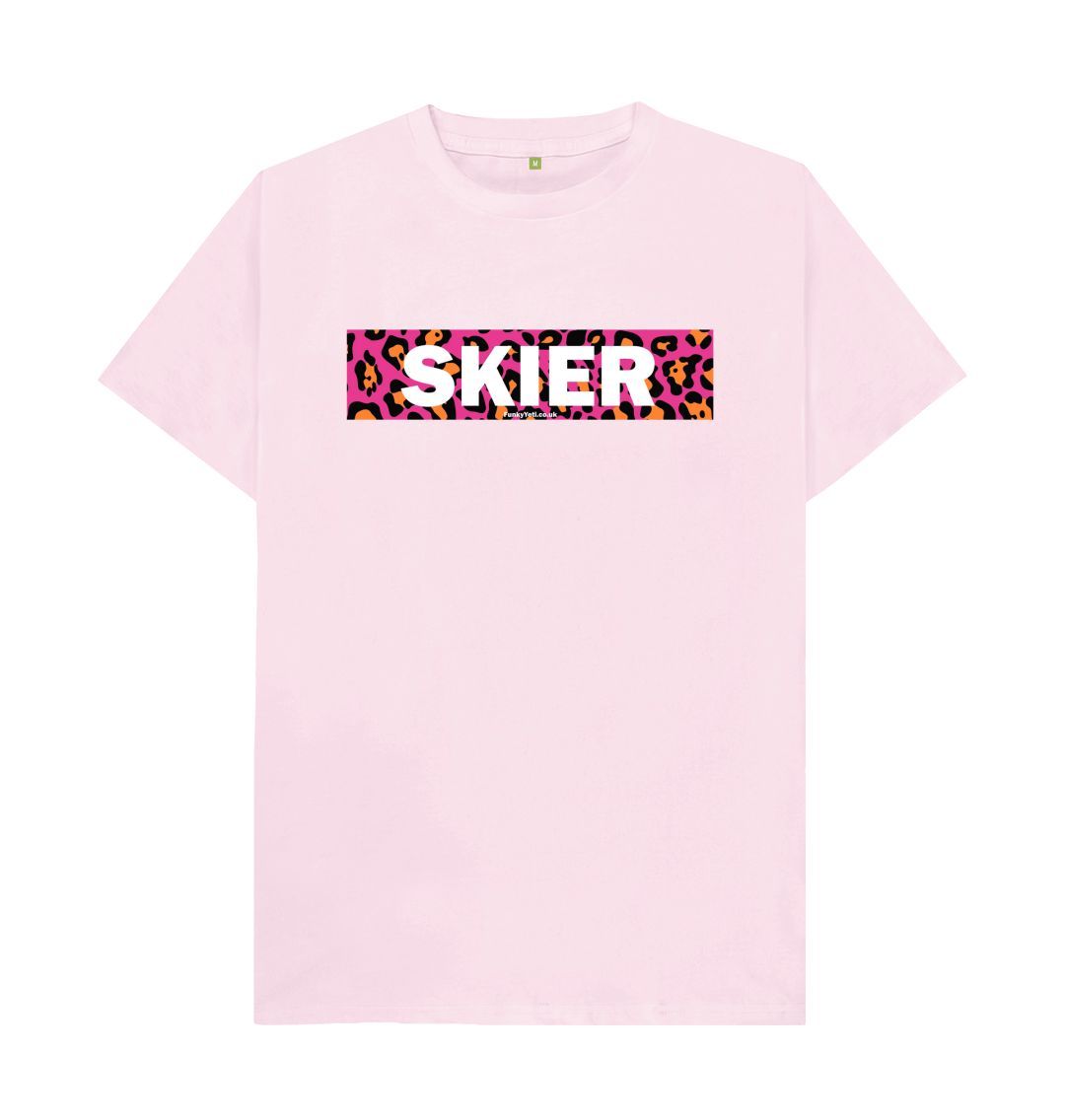 Pink Men's Skier Censor Bar Organic Tee - Pink Leopard