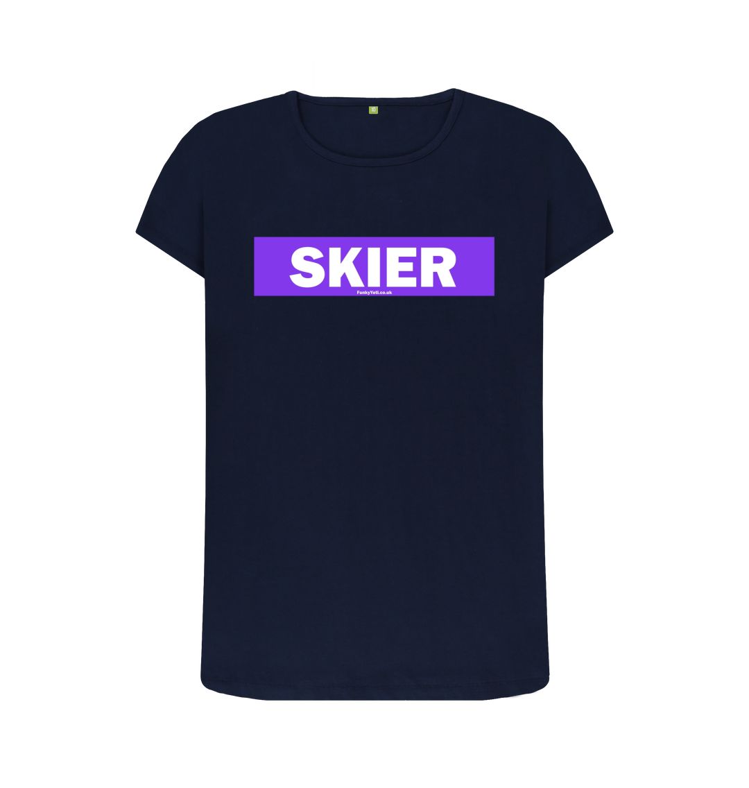 Navy Blue Women's Skier Censor Bar Organic Tee - Purple
