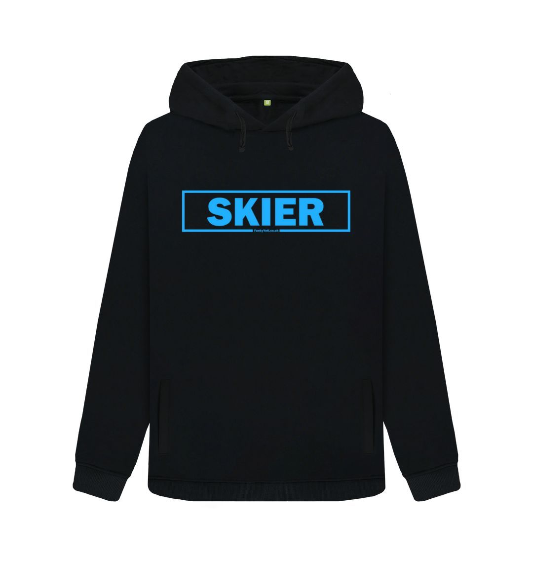 Black Women's Skier Censor Bar Organic Pullover Hoodie - blue outline