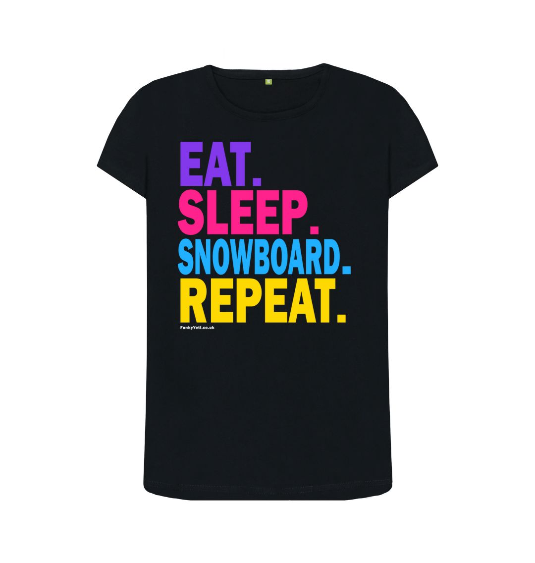 Black Women's Eat Sleep Snowboard Repeat Organic Tee - 2024