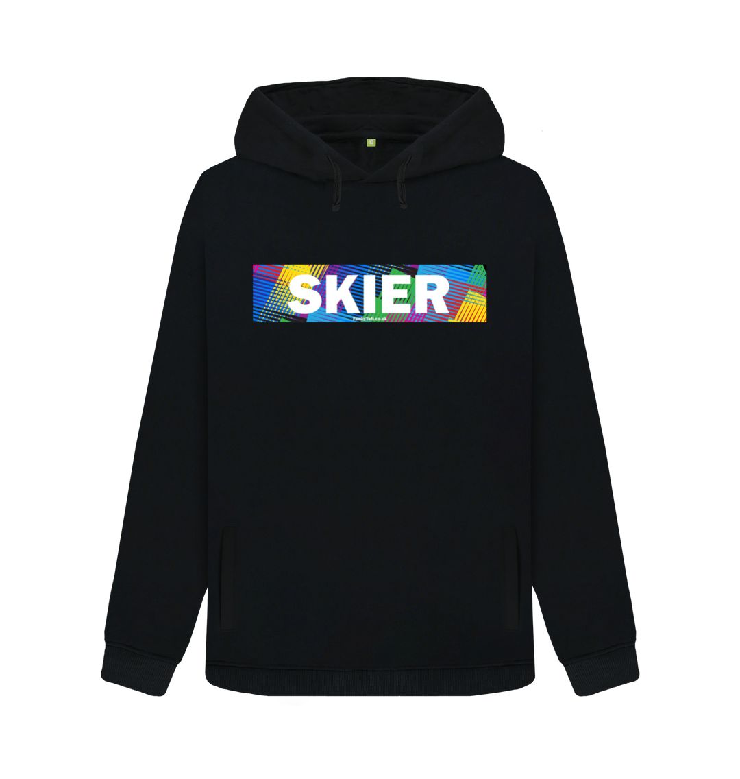 Black Women's Skier Censor Bar Organic Pullover Hoodie - retro Geo