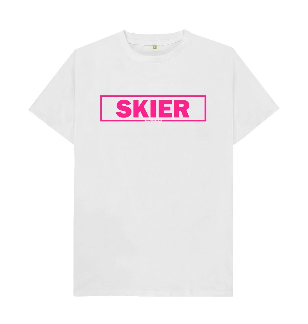 White Men's Skier Censor Bar Organic Tee - Pink Outline