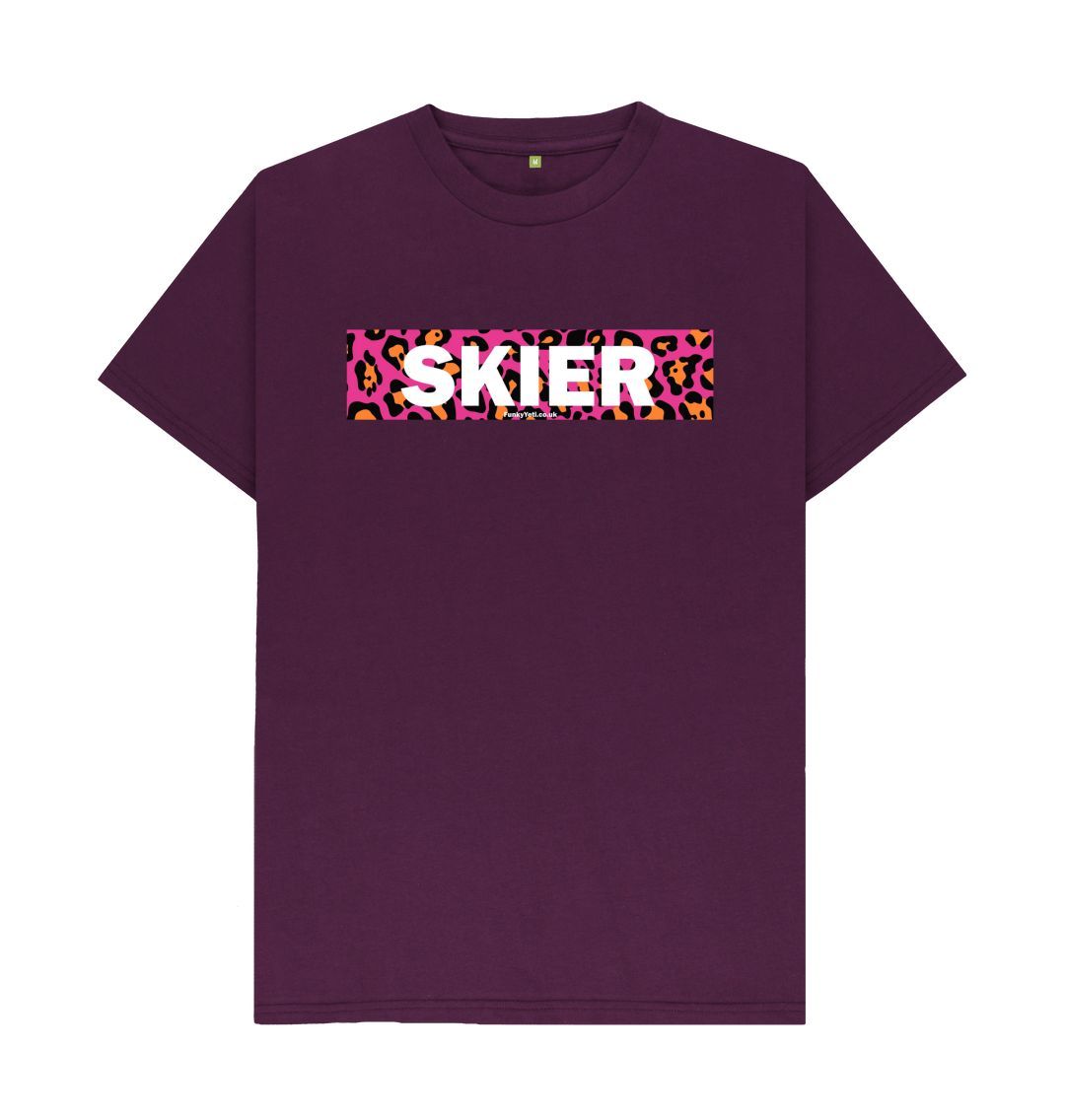 Purple Men's Skier Censor Bar Organic Tee - Pink Leopard