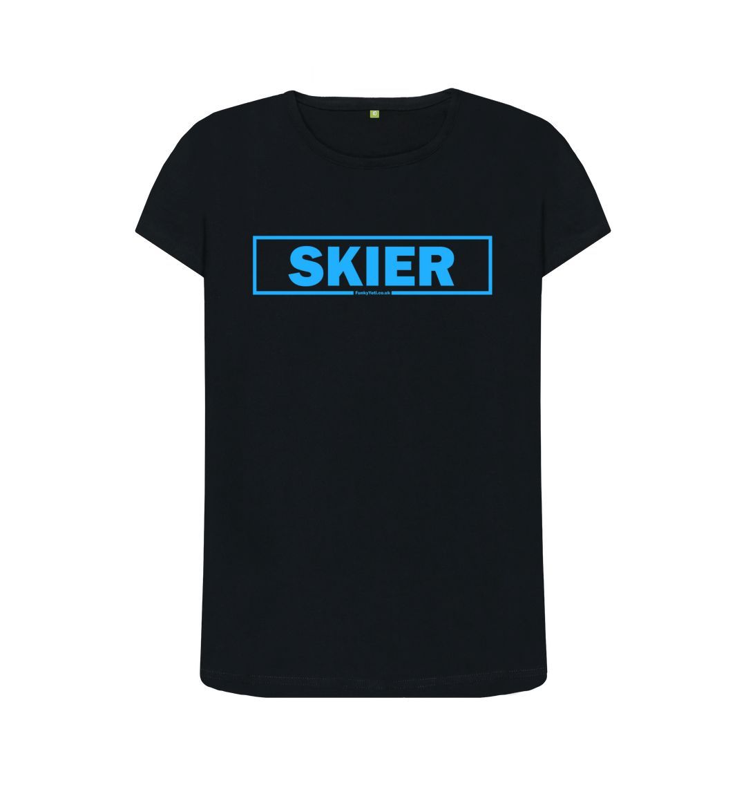 Black Women's Skier Censor Bar Organic Tee - blue outline