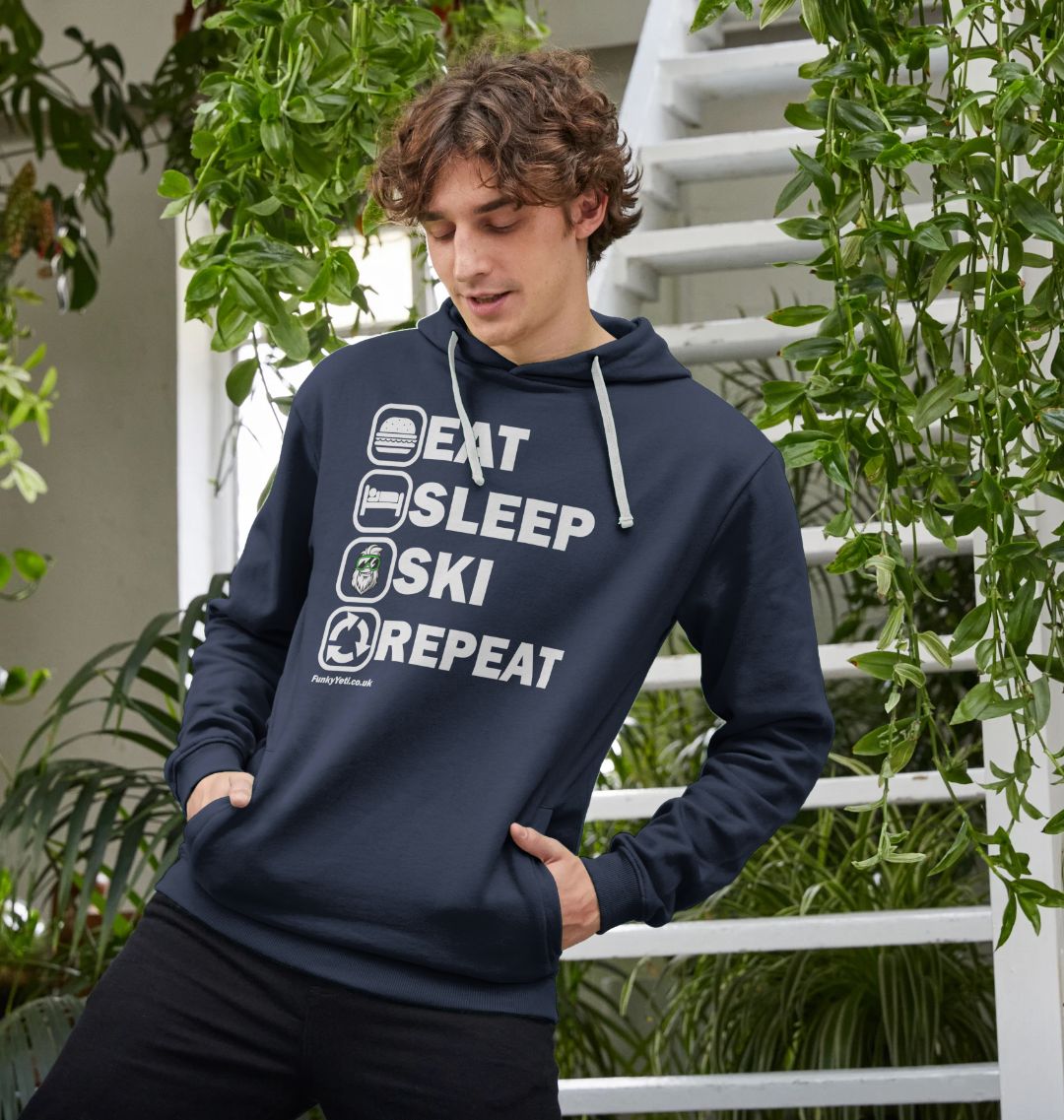 Men's Eat Sleep Ski Repeat Organic Pullover Hoodie