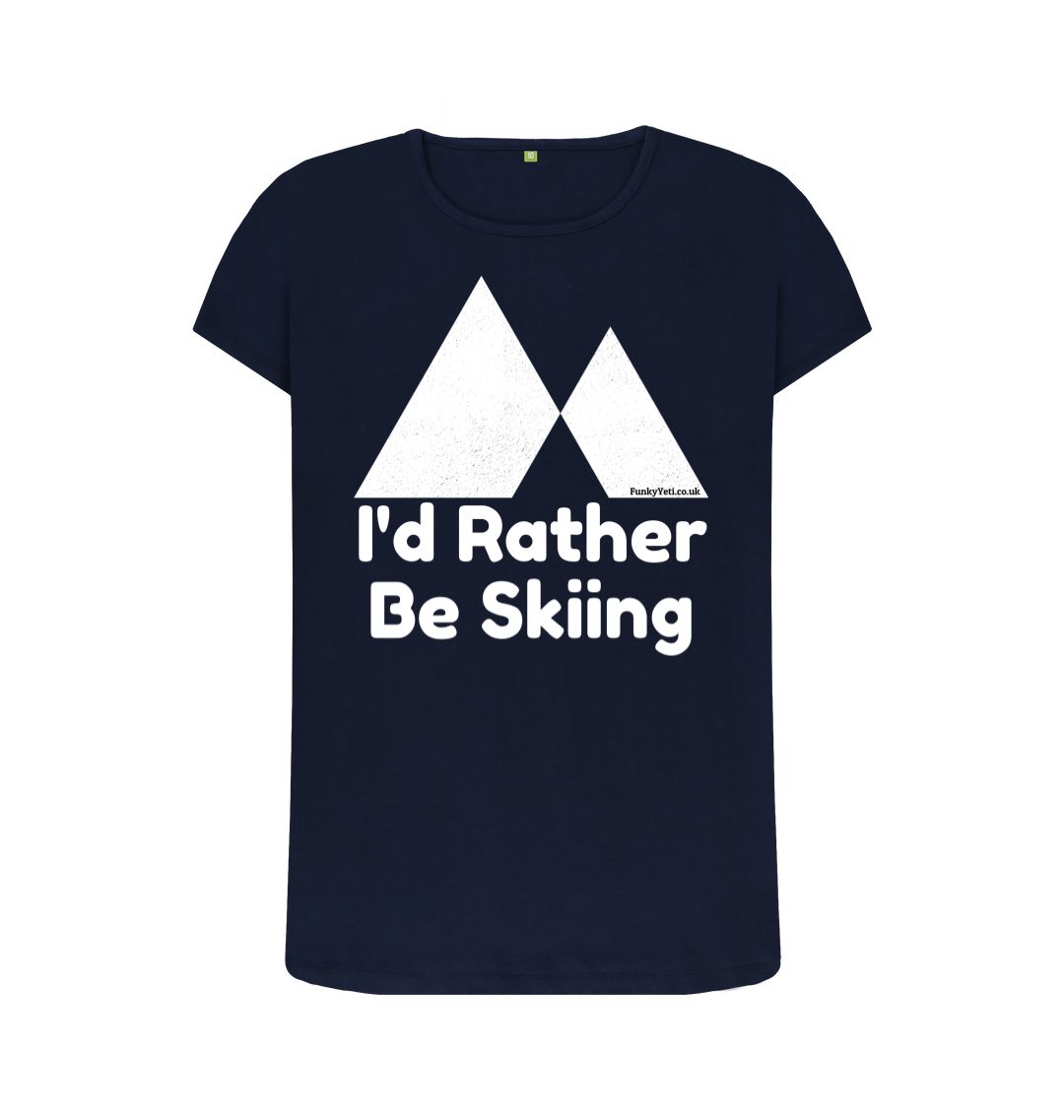 Navy Blue Funky Yeti Women's Tee - I'd Rather Be Skiing