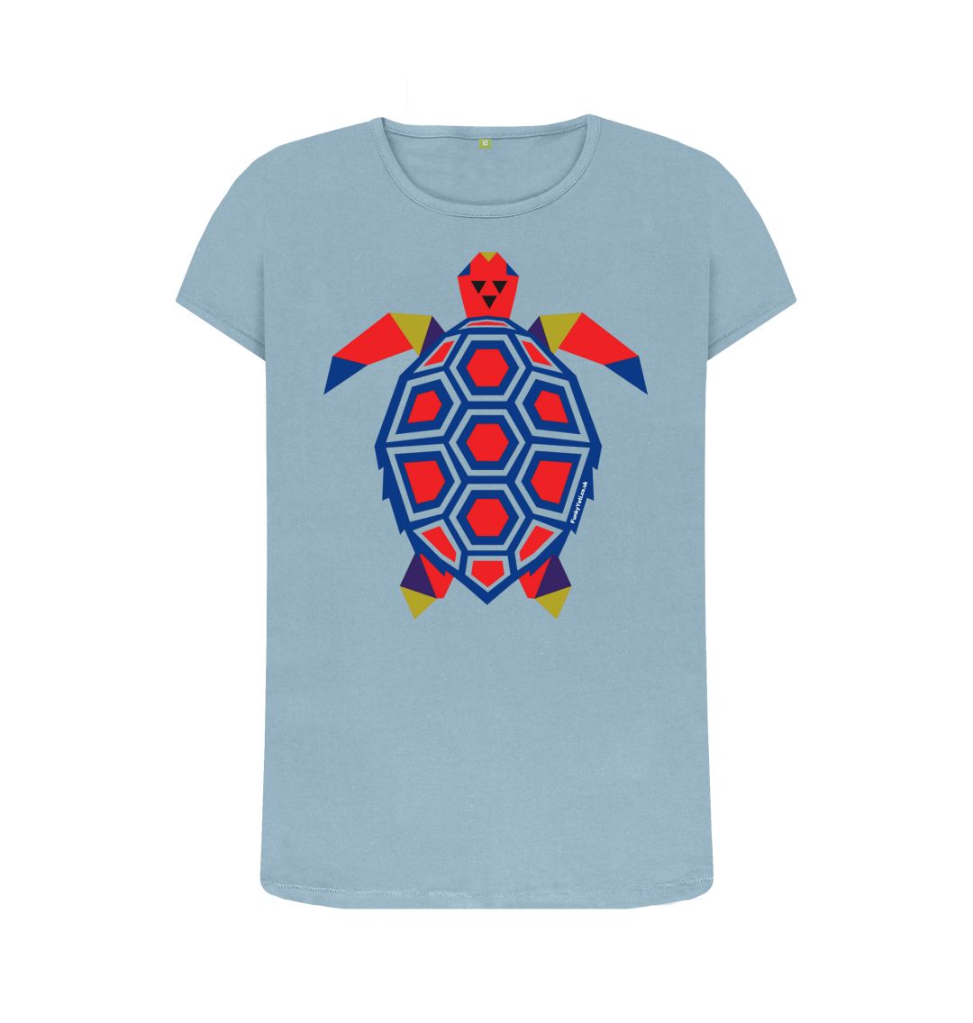 Stone Blue Women's Polygon Turtle Organic Tee