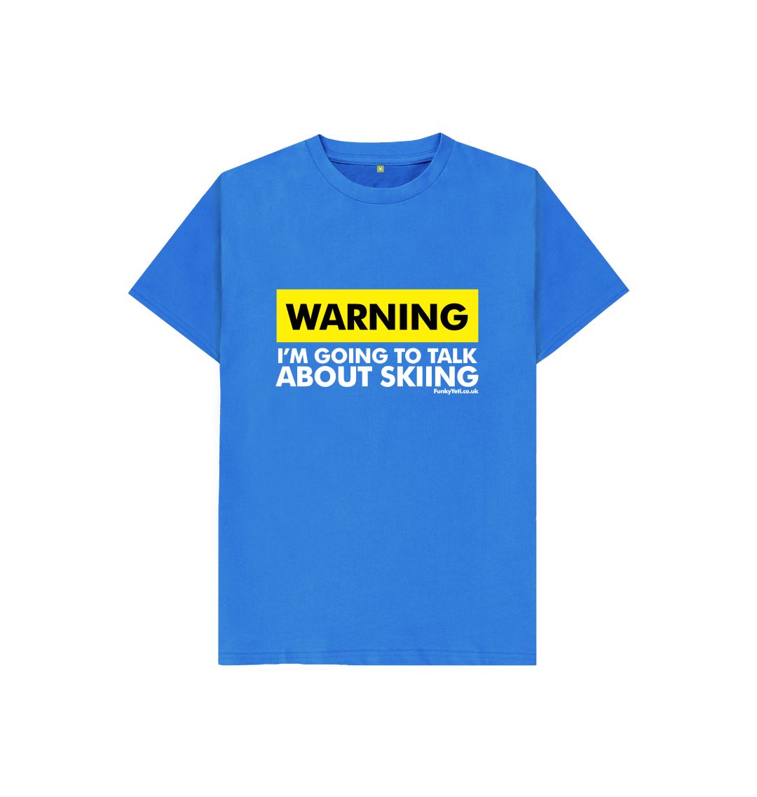 Bright Blue Funky Yeti Kids Tee - Warning, Skier!